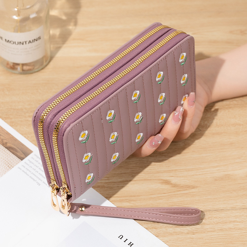 Women’s Zip Around Wallet with Wrist Strap | PU Leather Double Zipper Long Clutch Purse