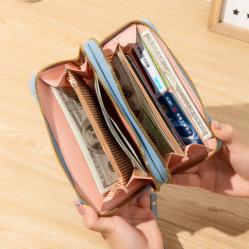 Women’s Zip Around Wallet with Wrist Strap | PU Leather Double Zipper Long Clutch Purse - Image 3