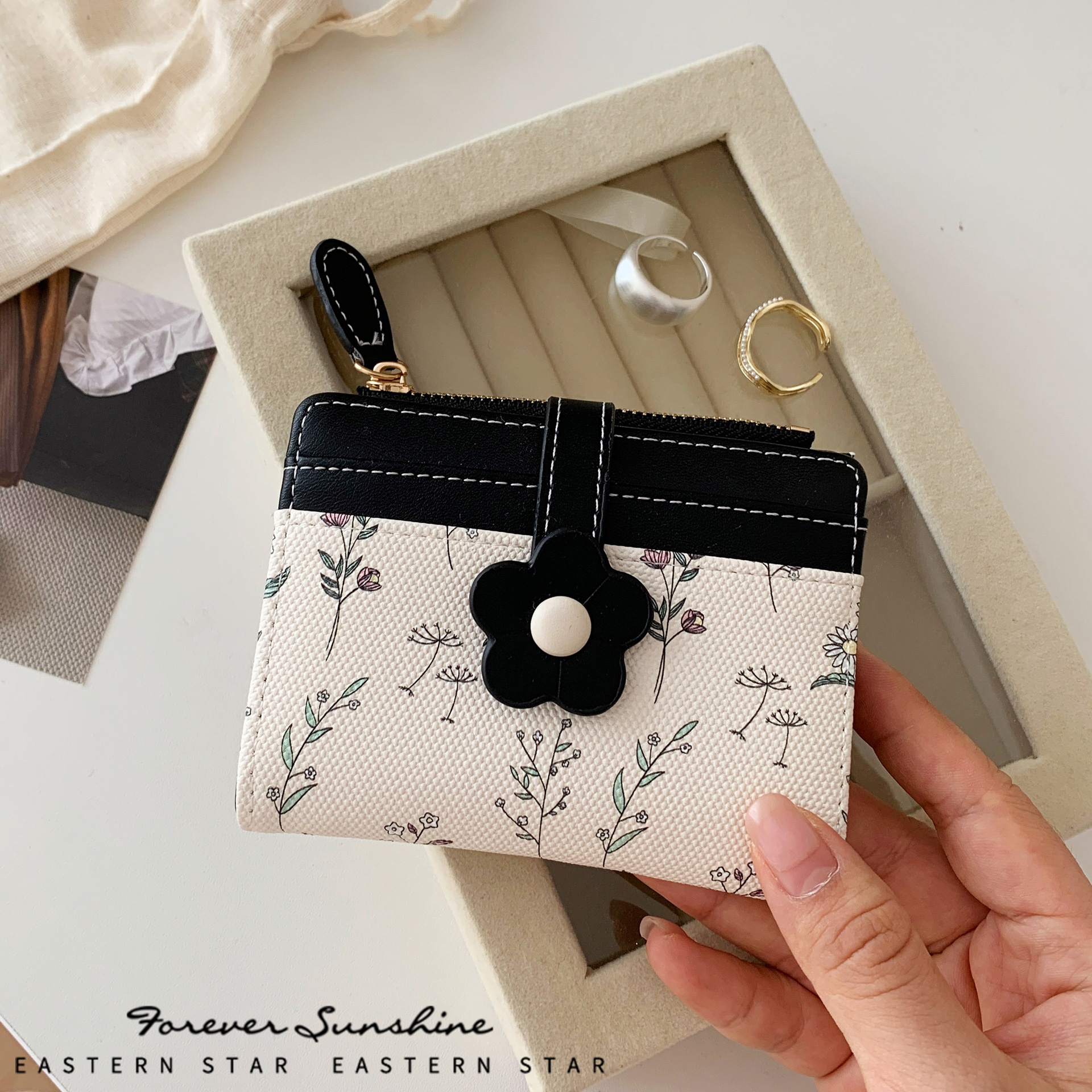 Women Mini Wallet with Zip Coin Pocket | Floral Print Card Holder Purse | Compact PU Leather Wallet for Girls & Ladies - Image 5