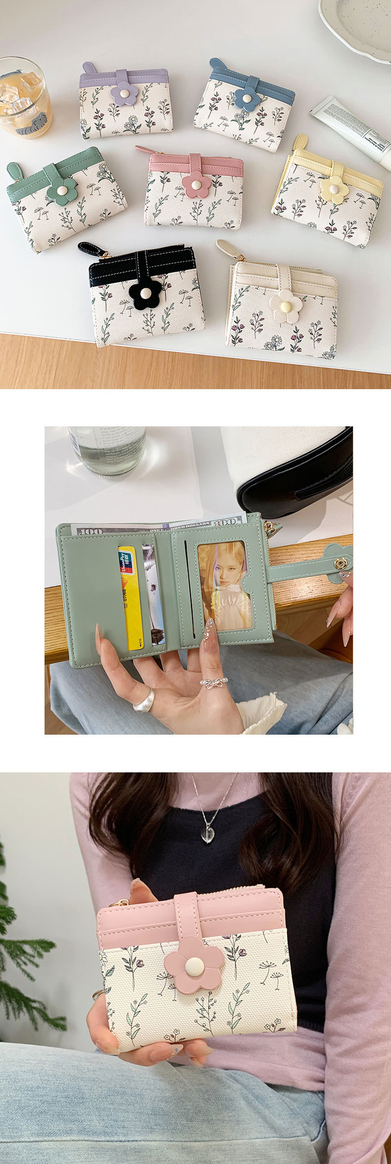 Women Mini Wallet with Zip Coin Pocket | Floral Print Card Holder Purse | Compact PU Leather Wallet for Girls & Ladies - Image 9