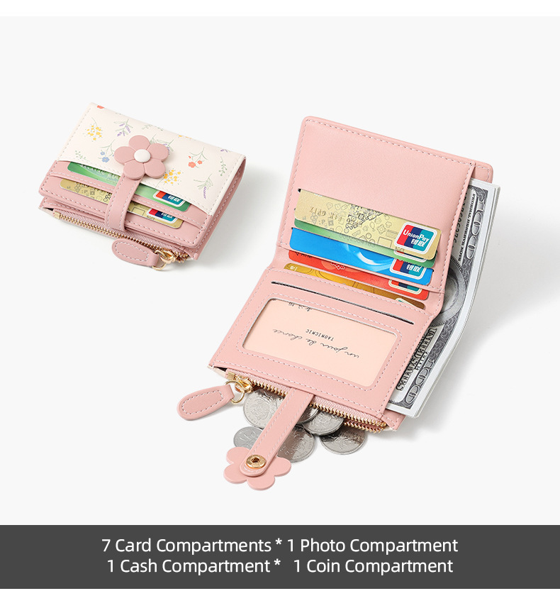 Women Mini Wallet with Zip Coin Pocket | Floral Print Card Holder Purse | Compact PU Leather Wallet for Girls & Ladies - Image 10
