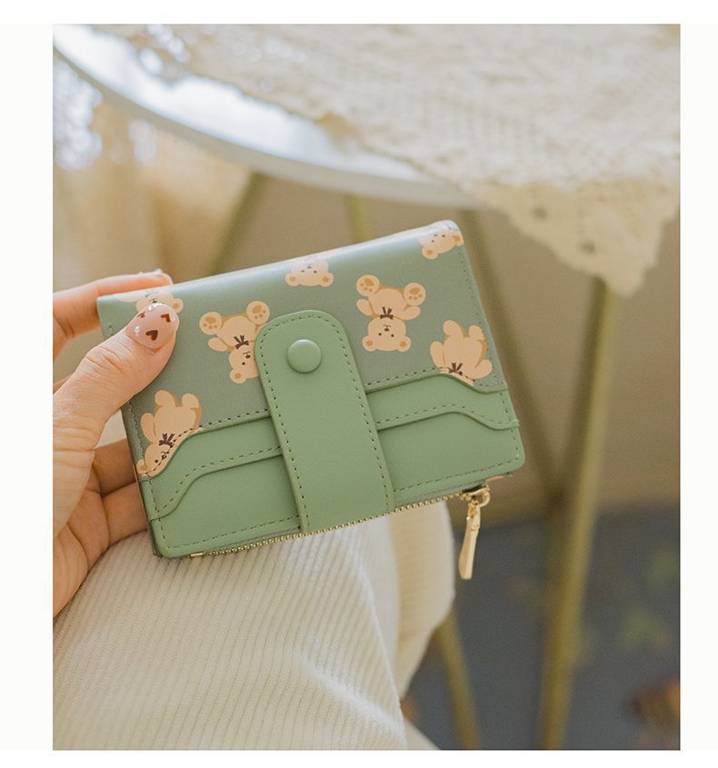 Cute Wallet for Women, Bear Print Zip Bifold Wallet with Front Card Slot, ID Window, Cash Slot, Short Women Wallet, Elegant Youthful and Cute - Image 7