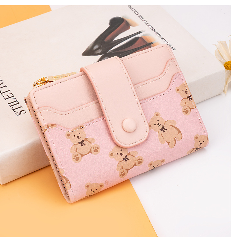 Cute Wallet for Women, Bear Print Zip Bifold Wallet with Front Card Slot, ID Window, Cash Slot, Short Women Wallet, Elegant Youthful and Cute - Image 8