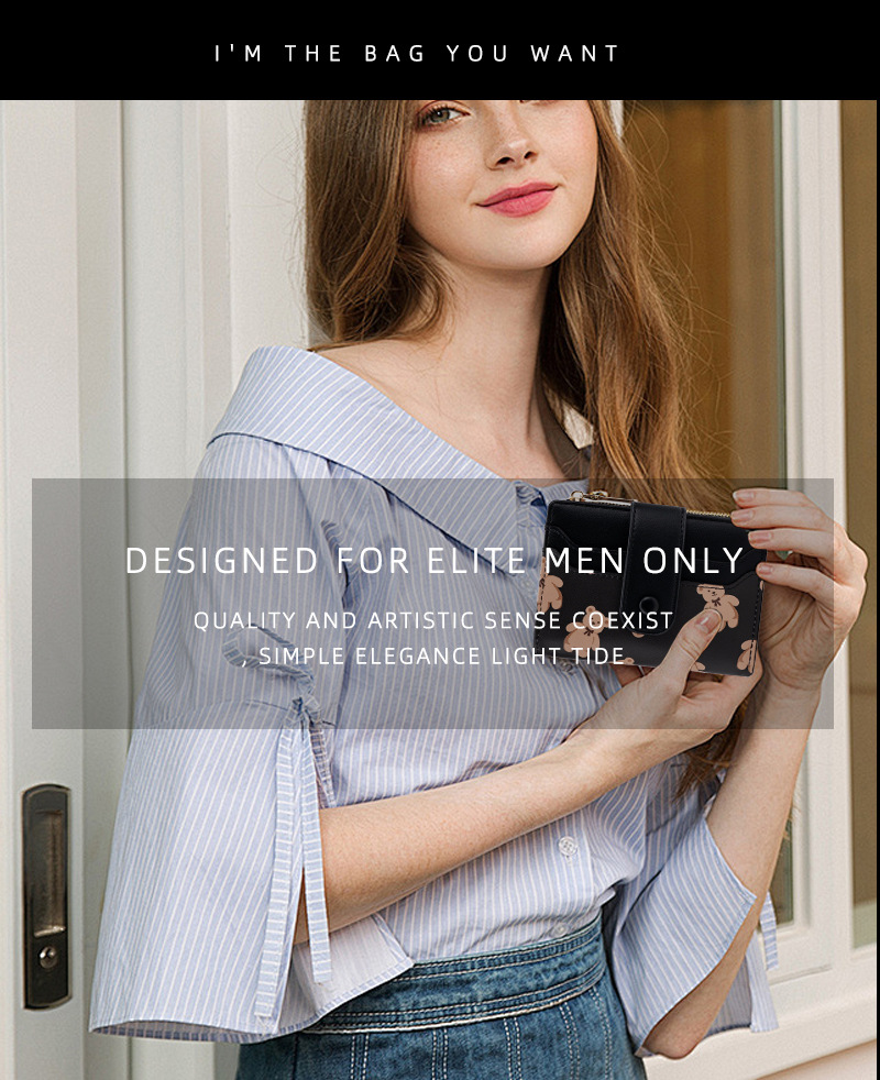 Cute Wallet for Women, Bear Print Zip Bifold Wallet with Front Card Slot, ID Window, Cash Slot, Short Women Wallet, Elegant Youthful and Cute - Image 9