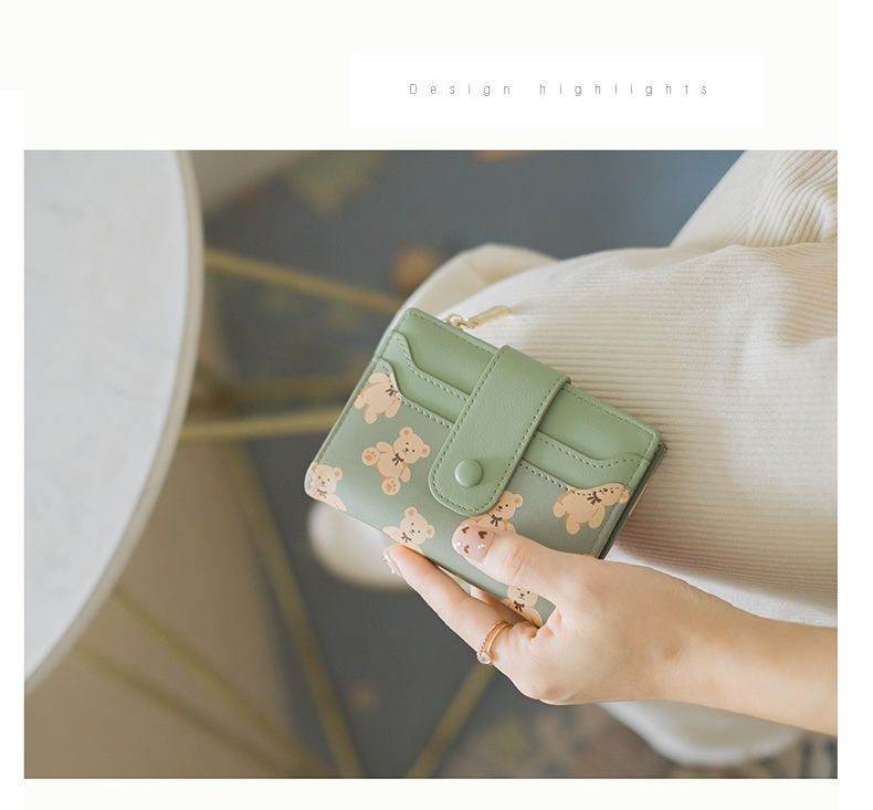 Cute Wallet for Women, Bear Print Zip Bifold Wallet with Front Card Slot, ID Window, Cash Slot, Short Women Wallet, Elegant Youthful and Cute - Image 11