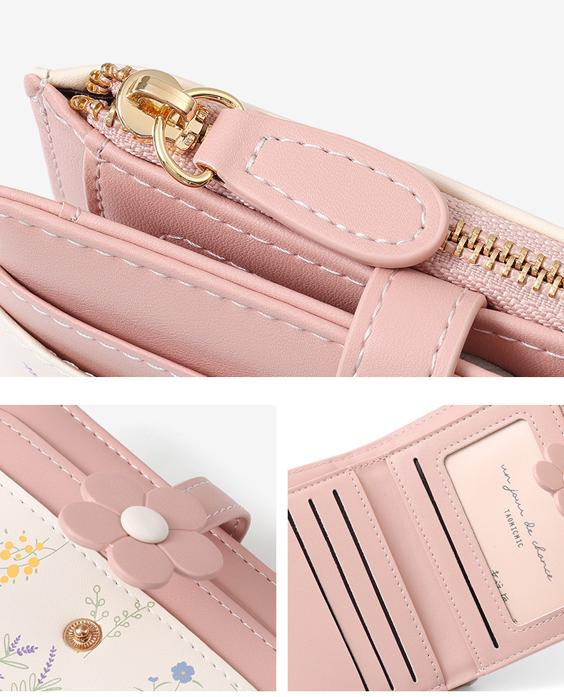 Women Mini Wallet with Zip Coin Pocket | Floral Print Card Holder Purse | Compact PU Leather Wallet for Girls & Ladies - Image 7