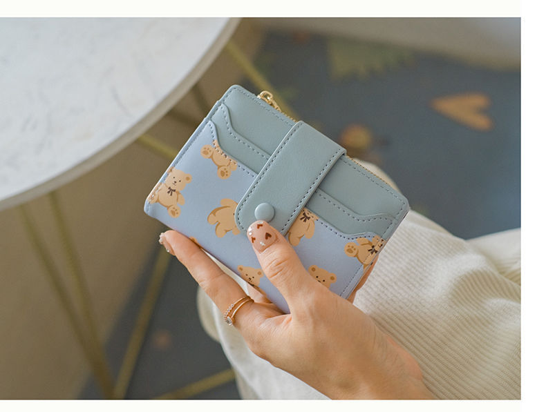 Cute Wallet for Women, Bear Print Zip Bifold Wallet with Front Card Slot, ID Window, Cash Slot, Short Women Wallet, Elegant Youthful and Cute - Image 6