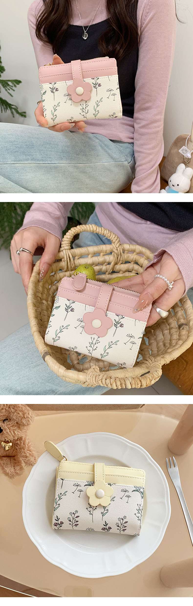 Women Mini Wallet with Zip Coin Pocket | Floral Print Card Holder Purse | Compact PU Leather Wallet for Girls & Ladies - Image 12