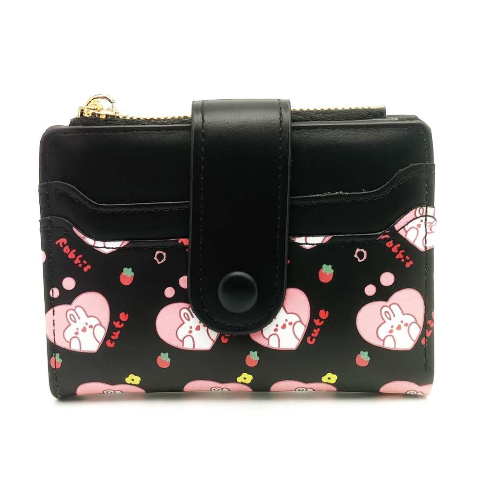 Cute Wallet for Women, Rabbit Print Zip Bifold Wallet with Front Card Slot, ID Window, Cash Slot, Short Women Wallet - Image 2