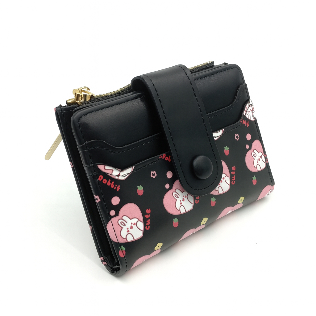 Cute Wallet for Women, Rabbit Print Zip Bifold Wallet with Front Card Slot, ID Window, Cash Slot, Short Women Wallet - Image 4