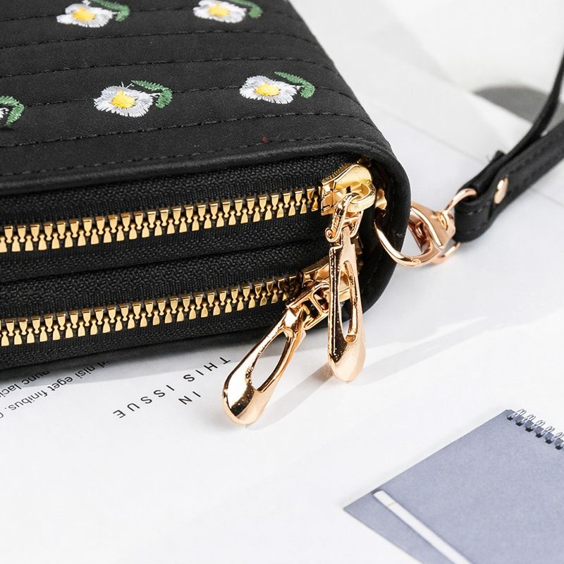 Women’s Zip Around Wallet with Wrist Strap | PU Leather Double Zipper Long Clutch Purse - Image 2