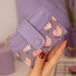Cute Wallet for Women, Rabbit Print Zip Bifold Wallet with Front Card Slot, ID Window, Cash Slot, Short Women Wallet
