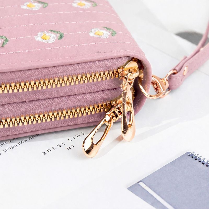 Women’s Zip Around Wallet with Wrist Strap | PU Leather Double Zipper Long Clutch Purse - Image 7